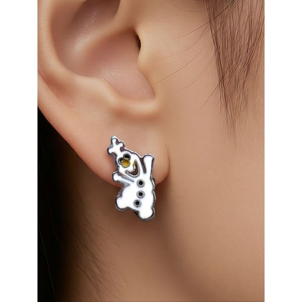 White Snowman Studs Disney Inspired Olaf Stud Earrings Pierced Ear Frozen